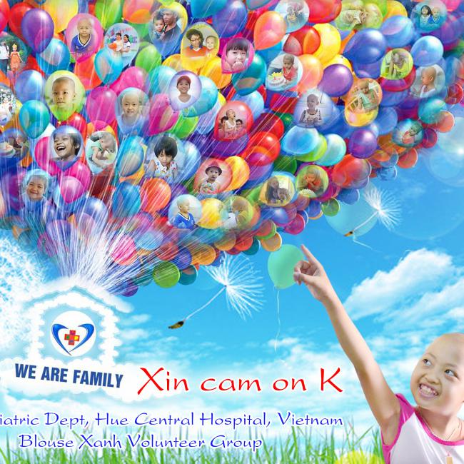「Xin cam on, K !（どうもありがとう）」フエ医科薬科大学医学生ボランティア作成
